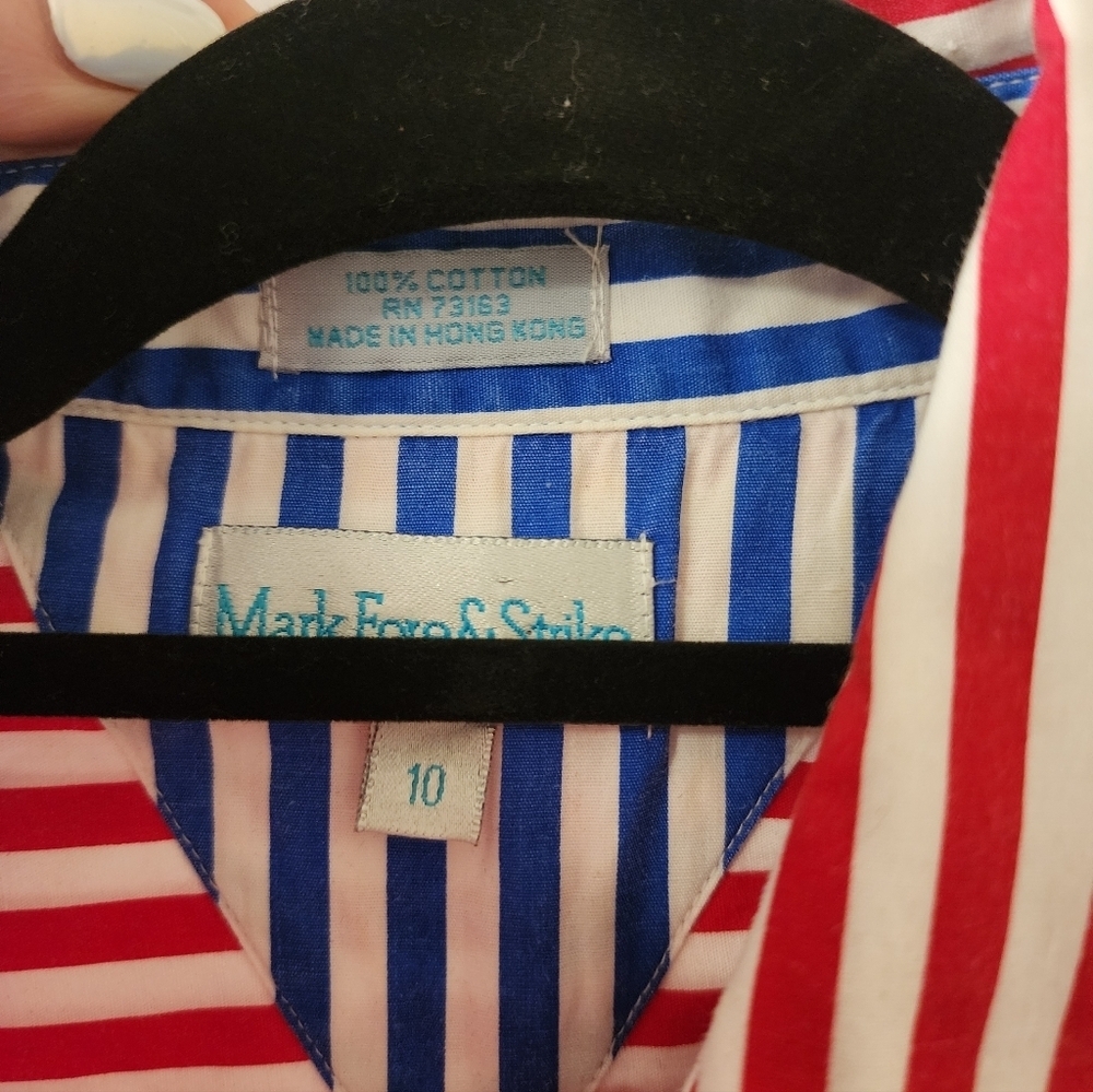 Vintage Mark Fore & Strike Striped Button Down Shirt – Red White Blue – Size 10 - Picture 4 of 6